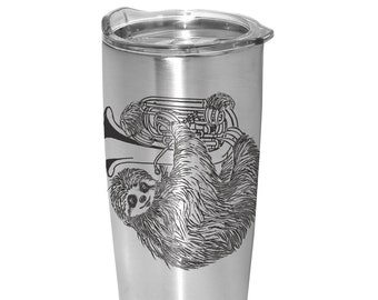 Sloth Playing Tuba Tumbler: Insulated Stainless Steel Mug