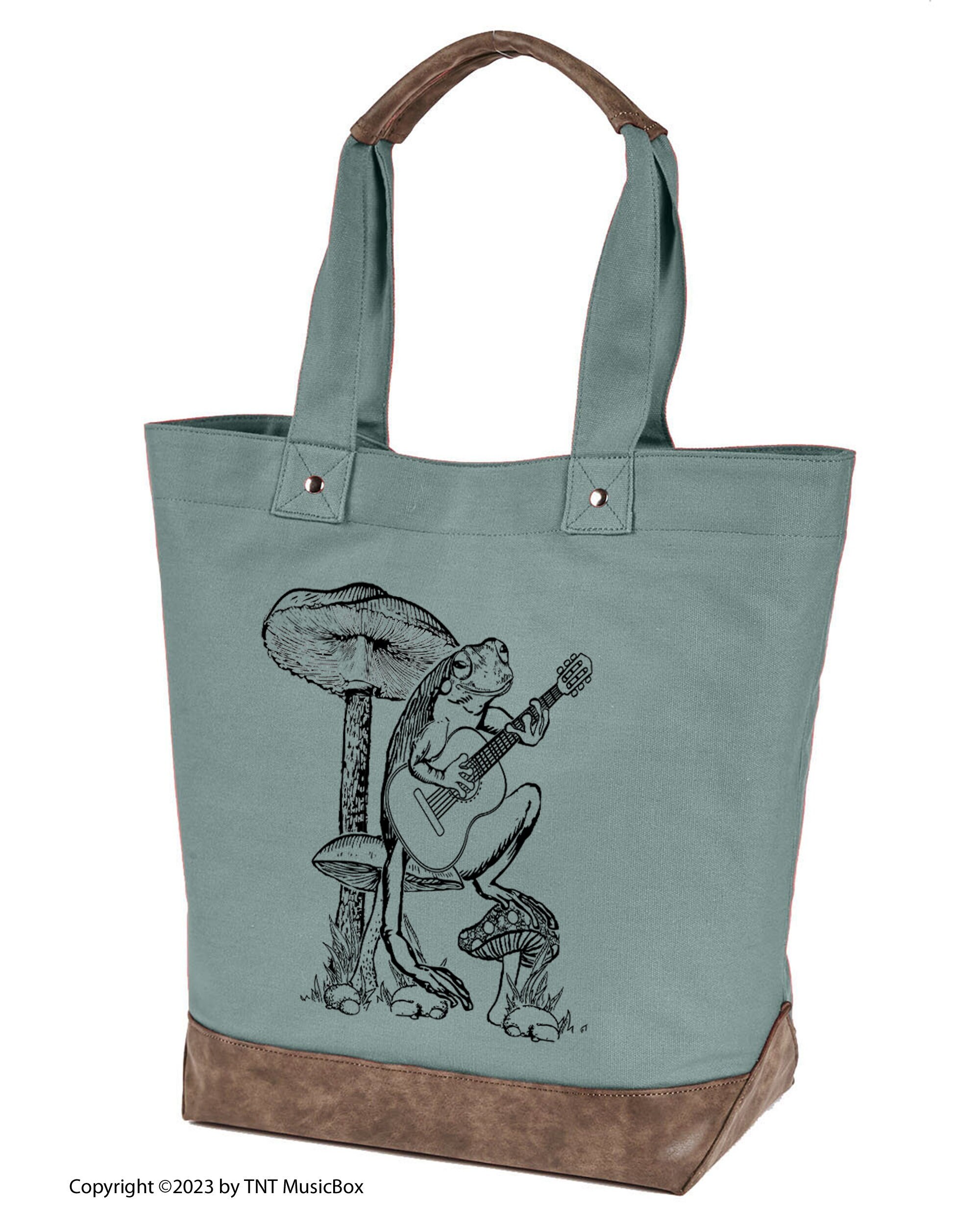 Frog Playing Guitar, Musician's Canvas Tote