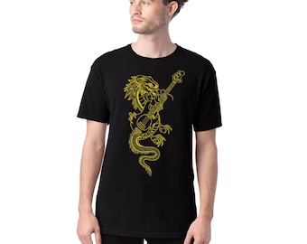 Dragon Playing Bass Guitar on T-shirt