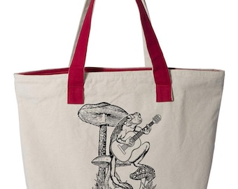 Frog Playing Guitar, Musician's Canvas Tote
