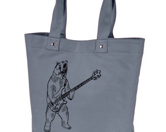 Bear Playing Bass, Musician's Canvas Tote