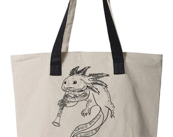 Axolotl Playing Bass, Musician's Canvas Tote