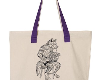 Wolf Playing Percussion, Musician's Canvas Tote