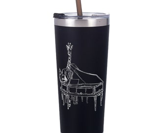 Giraffe Playing Piano 20 0z. Stainless Steel double wall vacuum insulated Tumblers  and 12 oz. Mug