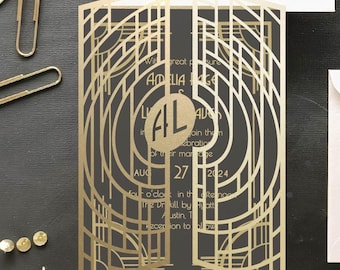 Art Deco Wedding Gate Fold Invitation SVG Dxf EPS files | DIY plotter Cricut Silhouette Brother Design & Laser Cut machine Template 5x7 in