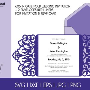 Gate-Fold Quadrado Convite De Casamento Modelo De Corte Redemoinho Renda 6x6 em Cartão Envelope SVG DXF Eps Papel Papercut Cricut Silhouette Arquivo de Corte a Laser