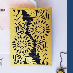 Gate Fold Sunflower Wedding Invitation Cut Template A7 5x7 Carte Silhouette Cricut Svg Dxf Eps Paper Papercut Laser Cut File