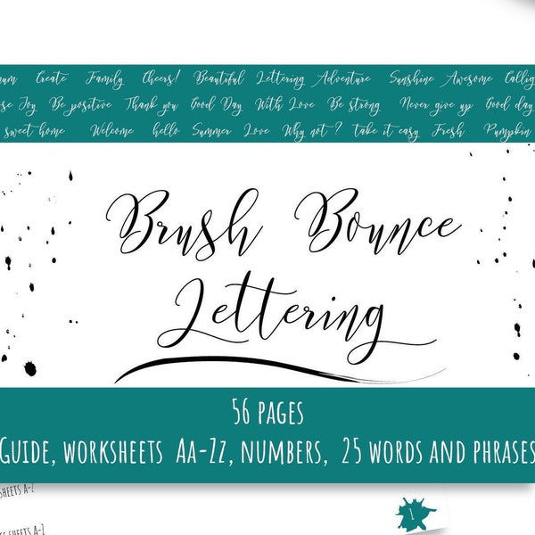 Bounce Hand Lettering Arbeitsblätter PDF druckbare Anleitung Anleitung Arbeitshefte Übung DIY Bouncing Brush Pen Script Wie man Handlettering lernt