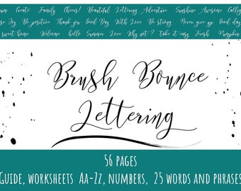 Bounce Hand Lettering Worksheets PDF Printable Guide Instruction Workbooks Exercise DIY Bouncing Brush Pen Script How to Learn Hand Letter