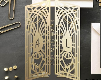 Art Deco Wedding Gate Fold Invitation SVG Dxf EPS files | DIY plotter Cricut Silhouette Brother Design & Laser Cut machine Template 5x7 in