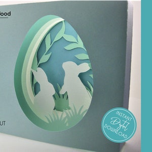 Happy Easter Bunny Rabbit 3d Tunnel Salutation Shadowbox DIY Card Vector Svg Dxf Eps Silhouette Cricut Paper Laser Cut Cameo Cricut Template