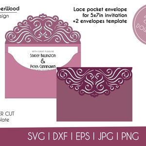 Convite de casamento bolso envelope corte modelo 5x7 clássico redemoinho laço cartão silhueta estúdio svg dxf eps diy papel papercut arquivo corte a laser