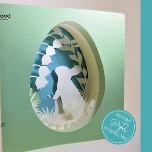 Frohe Ostern Hase Kaninchen 3d Tunnel Gruß Schattenbox DIY Karte Vektor SVG Dxf Eps Silhouette Cricut Papier Laser geschnitten Cameo Cricut Vorlage