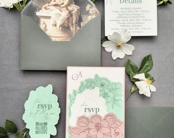 Blossom Wedding Invitation Suite | Pocket Jacket Template A7 A6 B6 | Cricut Print Then Cut Floral Invitation Suite | Editable Canva Invite