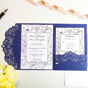 Tri-Fold Pocket Hochzeit Einladungsvorlage Briefumschlag A7 5x7 Swirl Lace Card SVG DXF EPS Paper Papercut Laser Cut File Silhouette Cricut