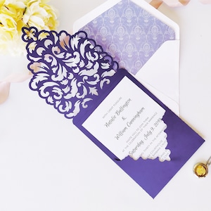 Invitation de mariage Pocket Envelope Cut Template 5x7 Classic Swirl Lace Card SVG DXF EPS diy Silhouette Cricut Paper Papercut Laser Cut File