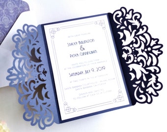 Set Wedding Invitation Gate Fold A7 5x7 Swirl Lace Card + Envelope Vector SVG DXF EPS Silhouette Cricut Paper Papercut Laser Cut Template