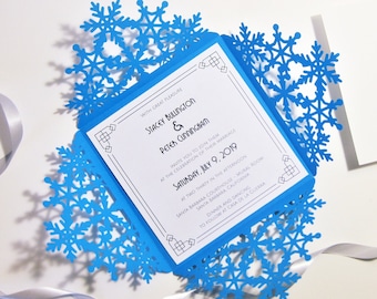 Set Winter Schneeflocke Vierfach Hochzeit Einladung Briefumschlag 6x6 RSVP Karte Vektor Svg Dxf Eps Pdf Silhouette Studio Papier Laser Cut Template