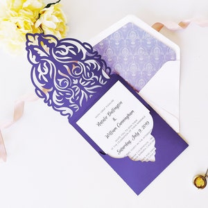 Convite de casamento bolso envelope corte modelo 5x7 clássico redemoinho cartão de renda svg dxf eps diy silhueta cricut papel papercut arquivo corte a laser