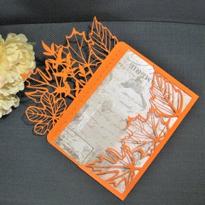 Set Autumn Fall Leaf Wedding Invitation Envelope A7 5x7 dans RSVP Card Vector Silhouette Studio Svg Dxf Eps Paper Papercut Laser Cut Template