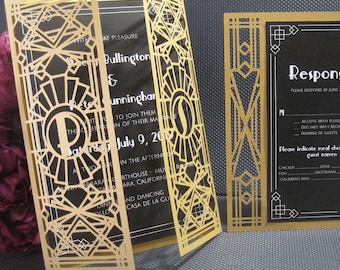 Art Deco Wedding Gate Fold Invitation SVG Dxf EPS files | DIY plotter Cricut Silhouette Brother Design & Laser Cut machine Template 5x7 in