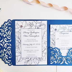 Tri-Fold Pocket Hochzeit Einladungsvorlage Briefumschlag A7 5x7 Swirl Lace Card SVG DXF EPS Paper Papercut Laser Cut File Silhouette Cricut