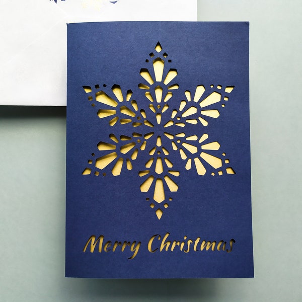 Merry Christmas Card Cut Template 5x7 + A7 Envelope Classic Lettering Card Silhouette Studio Svg Dxf Eps DIY Paper Papercut Laser Cut File