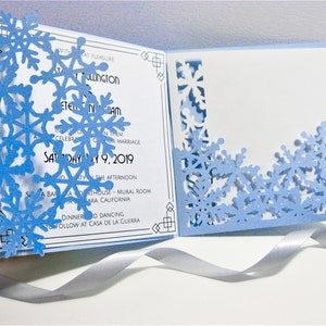 Set Winter Snowflake Tri Fold Wedding Invitation Envelope 6x6 in RSVP Card Vector Svg Dxf Eps Pdf Silhouette Cricut Paper Laser Cut Template image 1