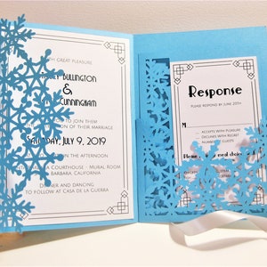 Set Winter Snowflake Tri Fold Wedding Invitation Envelope A7 5x7 RSVP Card Vector Svg Dxf Eps Pdf Silhouette Cricut Paper Laser Cut Template