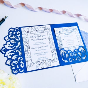 Tri-Fold Pocket Hochzeit Einladungsvorlage Briefumschlag A7 5x7 Swirl Lace Card SVG DXF EPS Paper Papercut Laser Cut File Silhouette Cricut