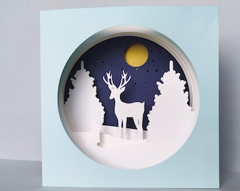 Winter Merry Christmas 3d Tunnel Card Cut Template Shadowbox DIY  Svg Dxf Eps Silhouette Studio Paper Laser Cut  Silhouette Cricut