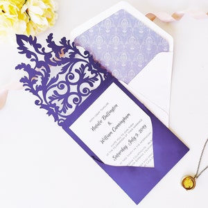 Convite de casamento bolso envelope corte modelo 5x7 clássico redemoinho cartão de renda svg dxf eps diy silhueta cricut papel papercut arquivo corte a laser