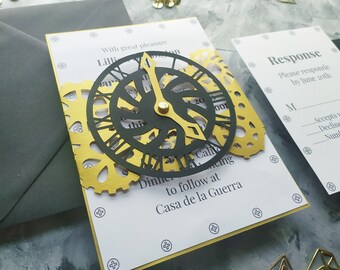 Bellyband Steampunk Party Invitation Greeting Congratulations Card Cut Template A7 5x7 Svg Dxf Eps Silhouette Cricut Paper Laser Cut File