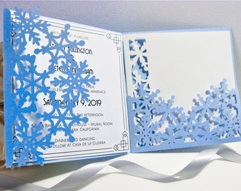 Set Winter Snowflake Tri Fold Wedding Invitation Envelope 6x6 in RSVP Card Vector Svg Dxf Eps Pdf Silhouette Cricut Paper Laser Cut Template