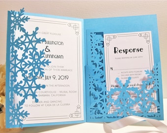 Set Winter Schneeflocke Tri Fold Hochzeit Einladung Briefumschlag A7 5x7 RSVP Karte Vektor Svg Dxf Eps Pdf Silhouette Cricut Papier Laser Cut Template