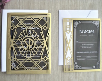 Art Deco Wedding One Fold Invitation SVG Dxf EPS files | DIY plotter Cricut Silhouette Brother Design & Laser Cut machine Template 5x7 in