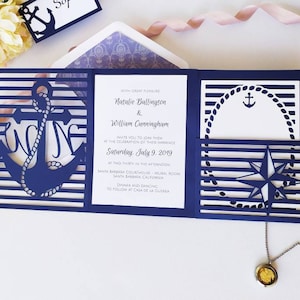 Invitación de bolsillo tríptico A7 5x7 sobre de boda de verano junto al mar con tarjeta RSVP Vector Svg Dxf Eps silueta Cricut plantilla de corte láser