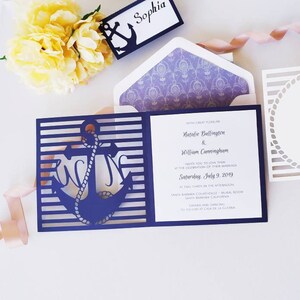 Invitación de boda de 6 x 6 pulgadas, diseño náutico, océano, playa, costa, verano, sobre, tarjeta RSVP, vector Svg, Dxf, Eps, silueta, papel, plantilla cortada con láser