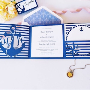 Invitación de bolsillo tríptico de 6 x 6 pulgadas, diseño de océano, playa, verano, boda, sobre, tarjeta RSVP, vector, Svg, Dxf, Eps, silueta, Cricut, plantilla de corte láser