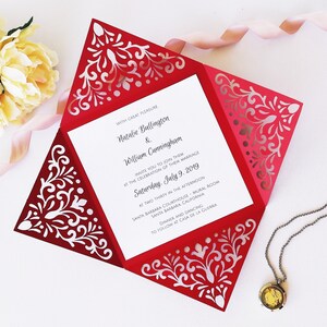 Quattro volte quadrato invito di nozze taglio modello Swirl Lace Card 6x6 busta Svg Dxf Eps carta papercut cricut silhouette laser cut file