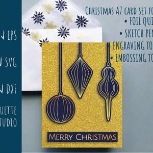 Feliz Natal Folha de pena e modelo de cartão cortado 5x7 + A7 Envelope Design de linha única Esboço em relevo SVG DXF EPS Cricut Silhouette Cameo