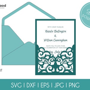 Hochzeit Swirl Lace Taschenumschlag A7 5x7 Einladungskarte Vorlage Classic SVG DXF EPS diy Papier Papierschnitt Silhouette Cricut Laser Cut File