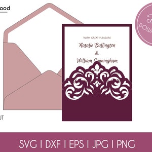 Wedding Swirl Lace Pocket Envelope A7 5x7 Invitation Card Template Classic SVG DXF EPS diy Paper Papercut Silhouette Cricut Laser Cut File