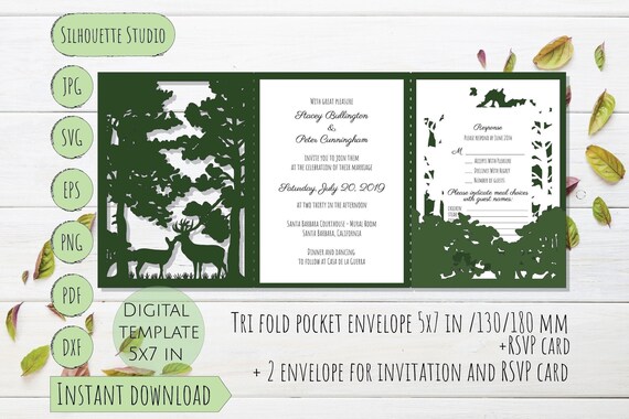Download Set Wedding Invitation Gate Fold Cut Template A7 5x7 Swirls Tree Rustic Boho Rsvp Vector Silhouette Studio Svg Dxf Eps Paper Papercut Laser Art Collectibles Digital Tripod Ee