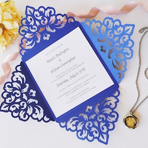 Vierfaltige quadratische HochzeitSeinladung Einladungsvorlage Swirl Lace Card 6x6 Briefumschlag Svg Dxf Eps Papierschnitt Cricut Silhouette Laser Cut File