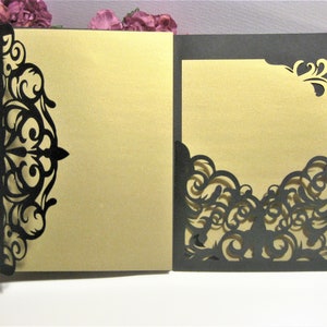 Tri-Fold Pocket Wedding Invitation Cut Template Enveloppe A7 5x7 Swirl Lace Card Svg Dxf Eps Silhouette Cricut Paper Papercut Laser Cut File
