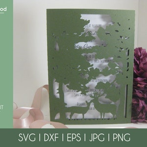 Set Wild Forest Rustieke Boho Bruiloft Uitnodiging 5x7 RSVP Card Envelope Vector Svg Dxf Eps Pdf Silhouet Dears Tree Paper Laser Cut Template