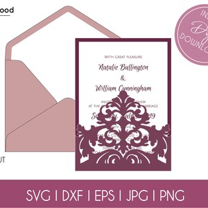 Envelope de bolso de renda redemoinho de casamento a7 5x7 modelo de cartão de convite clássico svg dxf eps diypaper papercut silhueta cricut arquivo de corte a laser