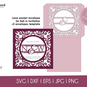 Wedding Invitation Pocket Envelope Cut Template 6x6 Classic Swirl Lace Card SVG DXF EPS diy Silhouette Cricut Paper Papercut Laser Cut File