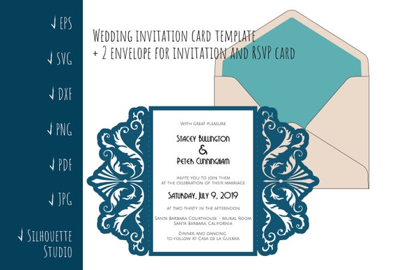 set wedding invitation gate fold cut template a7 5x7 swirl lace card rsvp envelope vector silhouette studio svg dxf eps paper cut laser file a7 folded card template